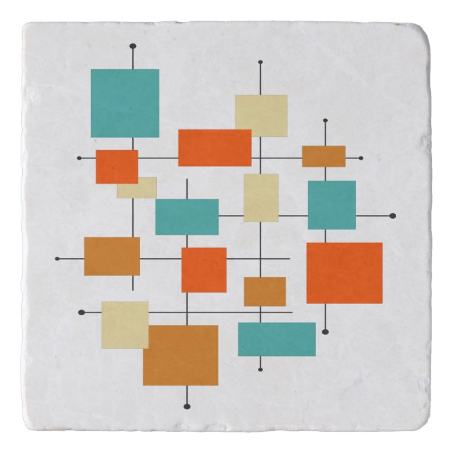 Orange Turquoise Squares Mid-century Retro Trivet (Front)