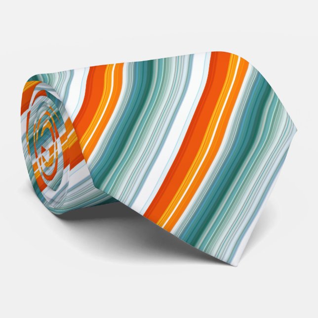 Orange Turquoise Stripes Neck Tie (Rolled)