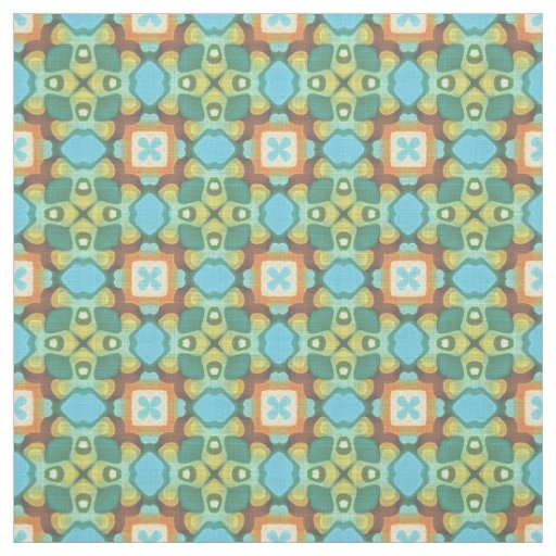 Orange Turquoise Teal Blue Green Orient Bali Art Fabric