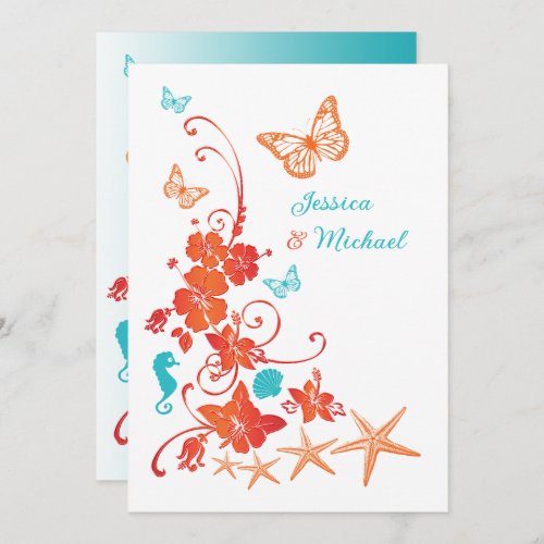 Orange Turquoise White Destination Wedding Invitation