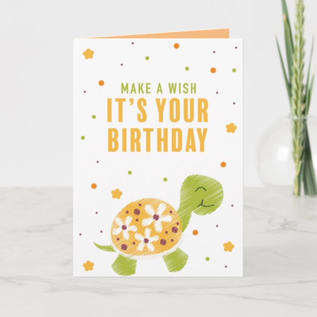 Orange Turtle Birthday Greeting Card (Front)