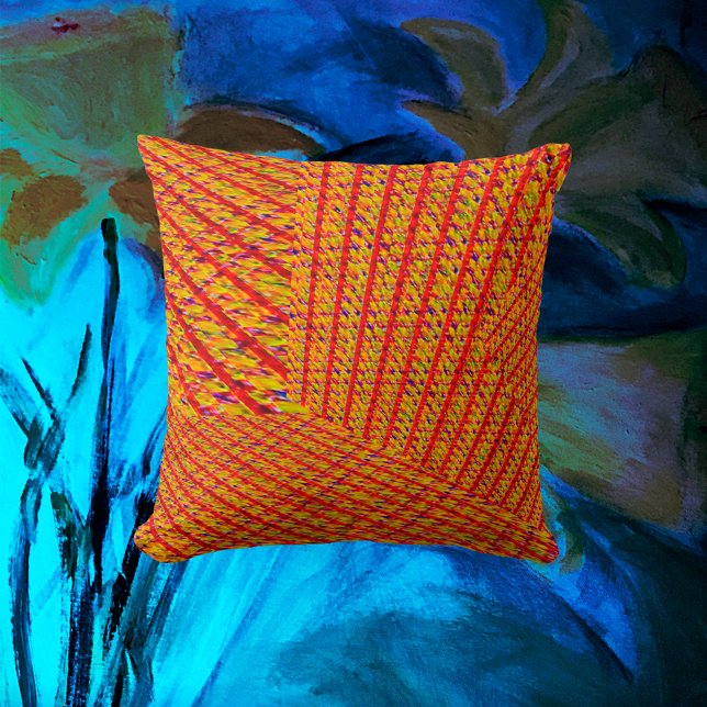 Orange tweed stripe dimensions design  throw pillow (Creator Uploaded)