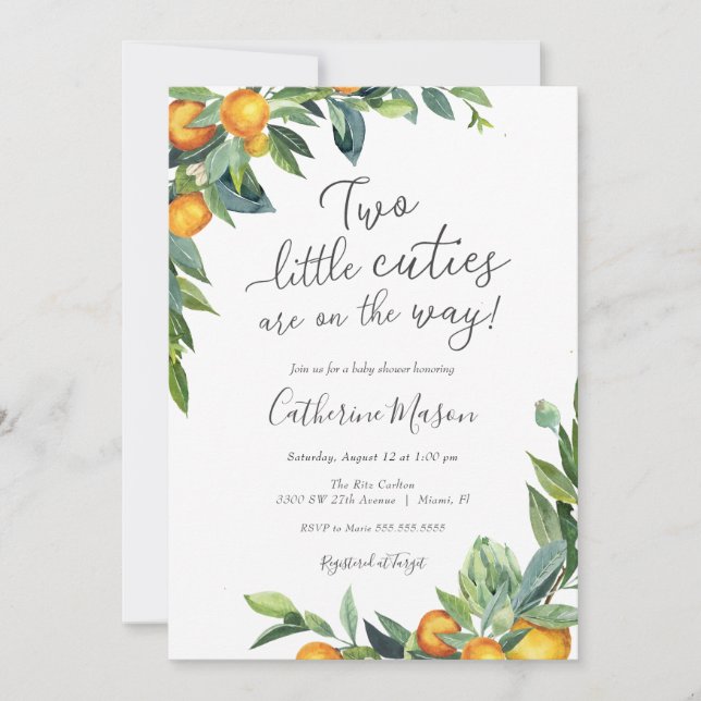 Orange Two Little Cuties Baby Shower Invitation (Front)