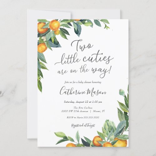 Orange Two Little Cuties Baby Shower Invitation