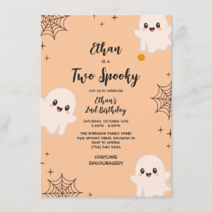 Orange Two Spooky CuteGhost Halloween 2nd Birthday Invitation