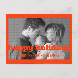 Orange Typography Happy Holidays Photo Postcard