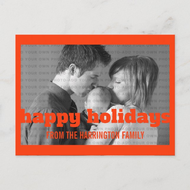 Orange Typography Happy Holidays Photo Postcard (Front)