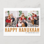 Orange Typography Photo Collage Happy Hanukkah Holiday Postcard<br><div class="desc">Happy Hanukkah! Customizable Happy Hanukkah photo collage postcard featuring orange simple typography and snow pattern. Personalize by adding three photos,  names,  year and other details. This modern Hanukkah postcard is available in other colors and cardstock.</div>