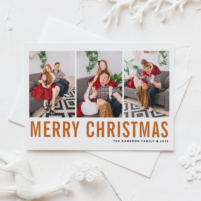 Orange Typography Photo Collage Merry Christmas Holiday Card (Creator Uploaded)
