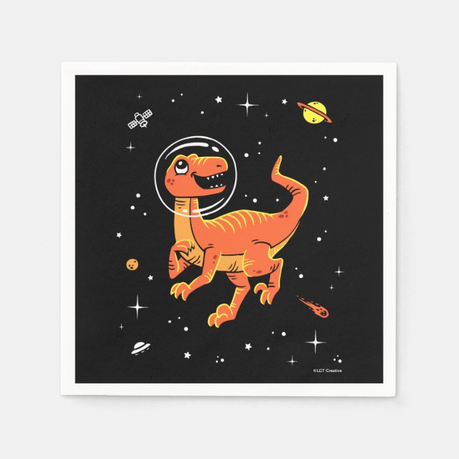 Orange Tyrannosaurus Dinos In Space Napkins (Front)