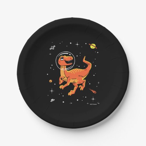 Orange Tyrannosaurus Dinos In Space Paper Plates