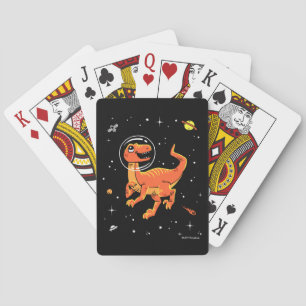 Orange Tyrannosaurus Dinos In Space Poker Cards