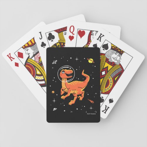 Orange Tyrannosaurus Dinos In Space Poker Cards