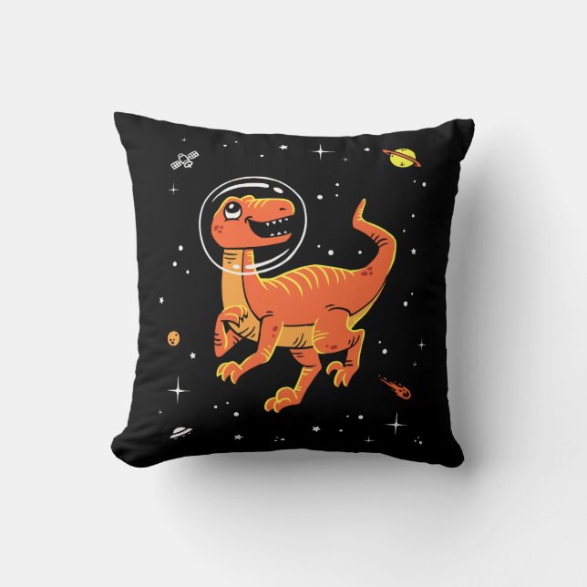 Orange Tyrannosaurus Dinos In Space Throw Pillow (Front)