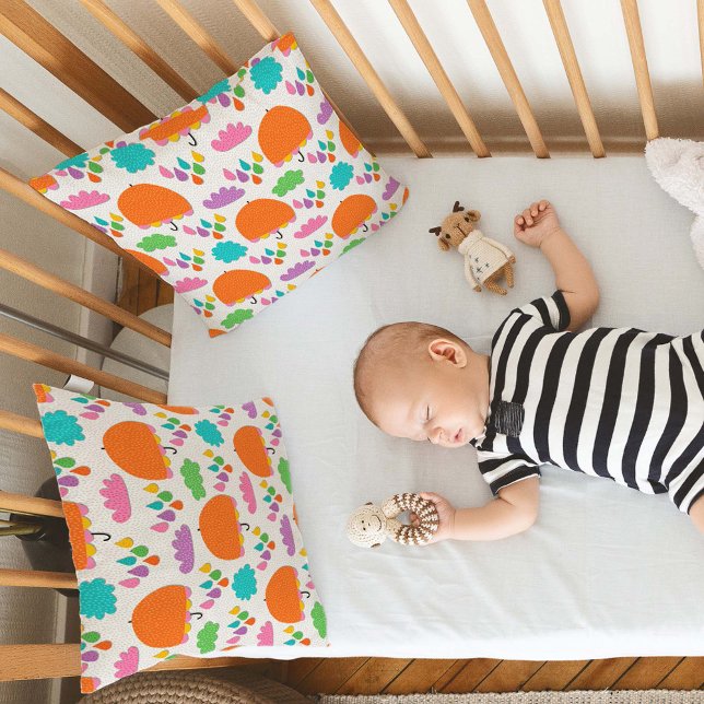 Orange Umbrellas with Clouds and Raindrops Throw Pillow (Creator Uploaded)