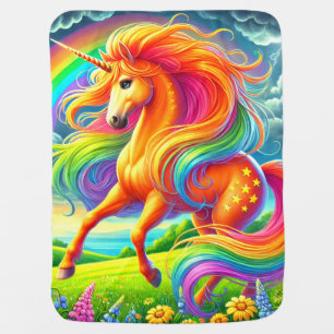 Orange Unicorn Baby Blanket