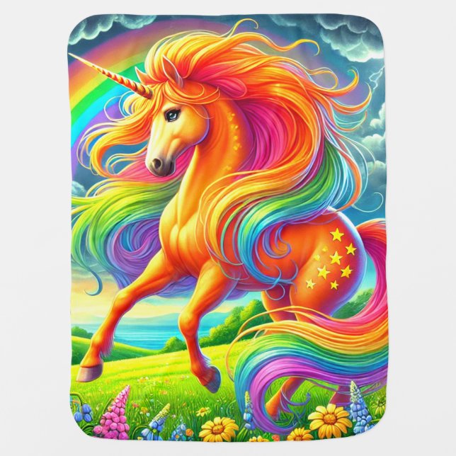 Orange Unicorn Baby Blanket (Front)