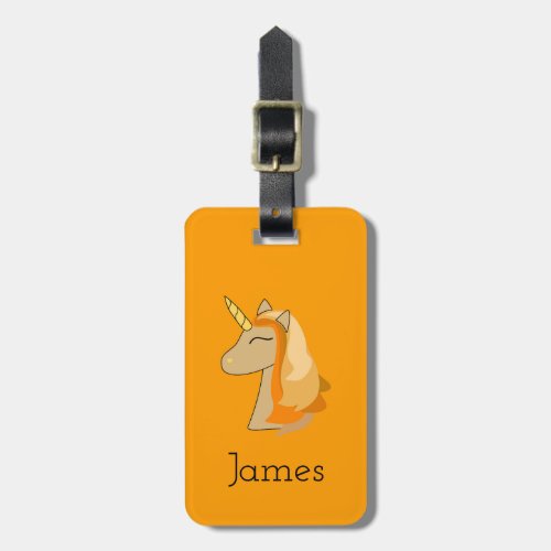 Orange unicorn luggage tag