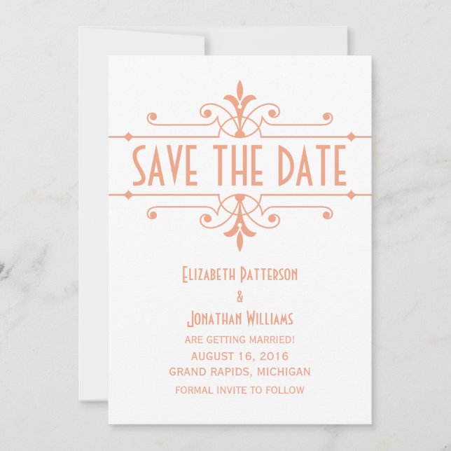 Orange v2 Fancy Ornamental Save the Date Invite (Front)