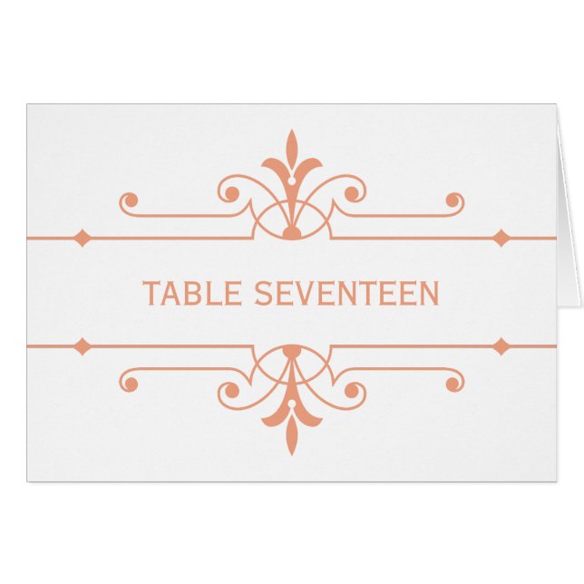 Orange v2 Fancy Ornamental Table Number Card (Front Horizontal)
