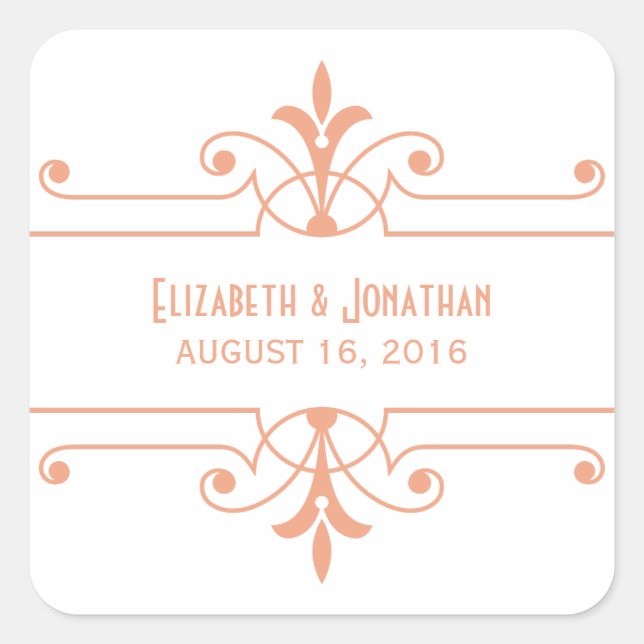Orange v2 Fancy Ornamental Wedding Stickers (Front)
