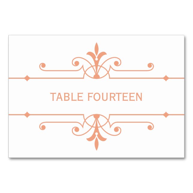 Orange v2 Fancy Ornamental Wedding Table Card (Front)