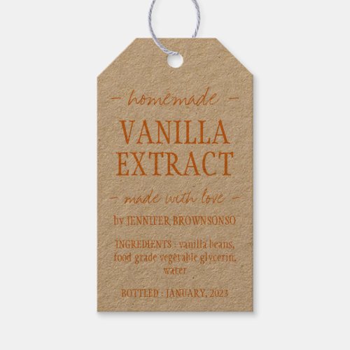 Orange Vanilla Extract Bottle Homemade brand Gift Tags