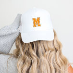 Orange Varsity Monogram Trucker Hat<br><div class="desc">Show off your sporty side with a custom baseball cap featuring a bold collegiate-style monogram letter. Personalize it with your favorite colors to match your sports team or personal style for a look that's uniquely yours. Perfect for game days, casual outings, or as a standout gift for fans and athletes...</div>