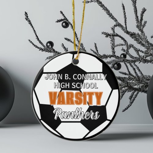 Orange Varsity Soccer Custom High School Christmas Ceramic Ornament