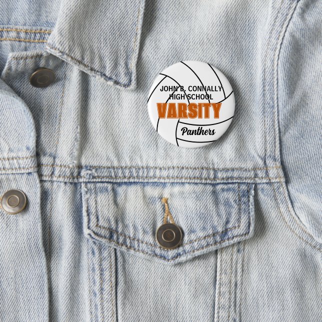 Orange Varsity Volleyball Custom High School Button (In Situ)