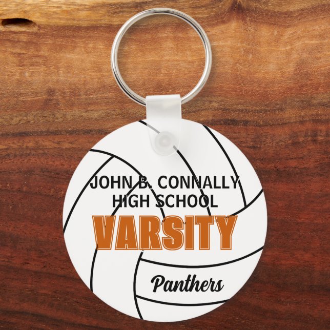 Orange Varsity Volleyball Custom High School Team Keychain (Front)