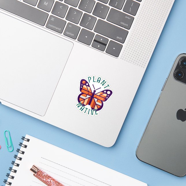 Orange Vector Monarch Butterfly Plant Native Sticker (Laptop w/ iPhone)