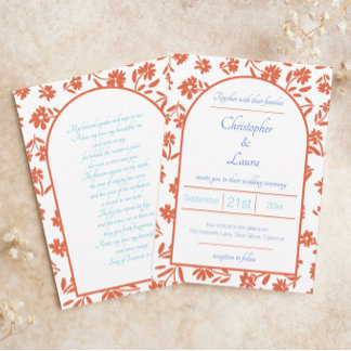 Orange Verona Sunset Flowers Wedding Invitation