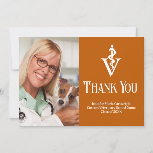 Orange Veterinarian Office Photo Customizable Thank You Card