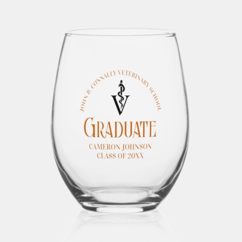 Orange Veterinary School Graduation Custom Stemless Wine Glass