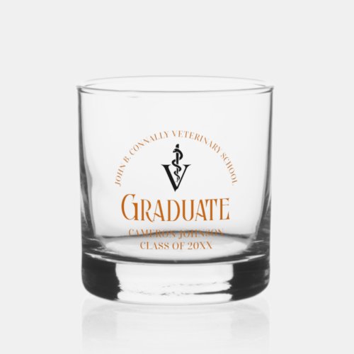 Orange Veterinary School Graduation Custom Whiskey Glass