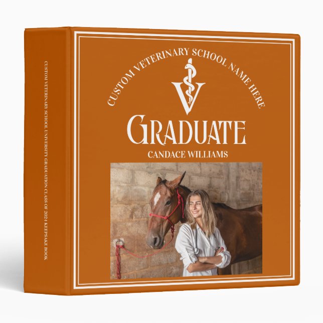 Orange Veterinary School Graduation Photo Album 3 Ring Binder (Front/Spine)