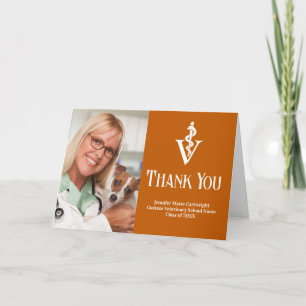 Orange Veterinary School Graduation Photo Custom Letterpress Thank You Card