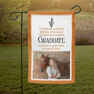 Orange Veterinary School Photo Graduation Party Garden Flag