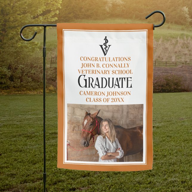 Orange Veterinary School Photo Graduation Party Garden Flag (Creator Uploaded)