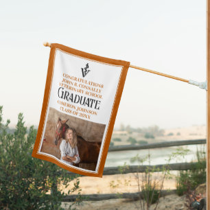 Orange Veterinary School Photo Graduation Party House Flag