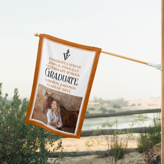 Orange Veterinary School Photo Graduation Party House Flag (Insitu (Back))