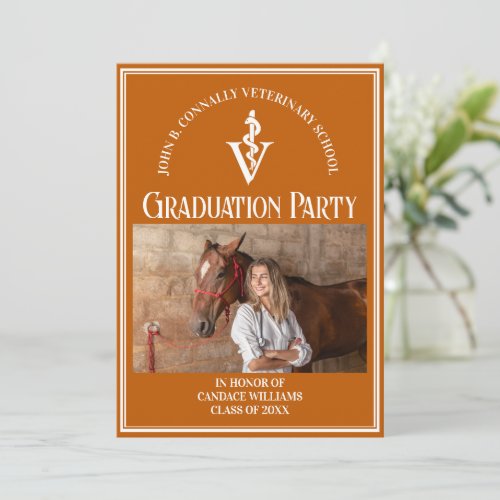 Orange Veterinary School Photo Graduation Party Invitation