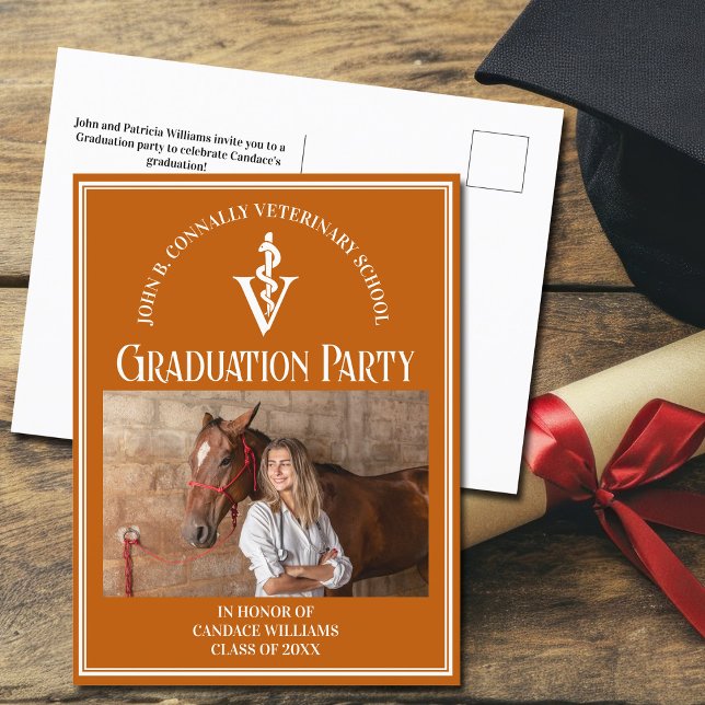 Orange Veterinary School Photo Graduation Party Invitation Postcard (Creator Uploaded)