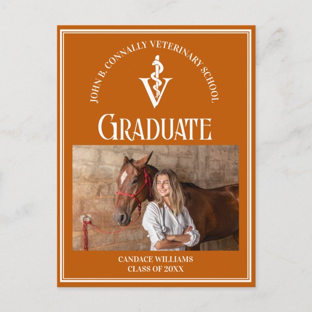 Orange Veterinary School Photo Graduation Postcard (Front)