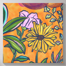 Orange Vibrant Botanical Sunflower Garden Canvas
