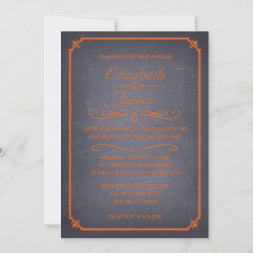 Orange Vintage Chalkboard Wedding Invitations