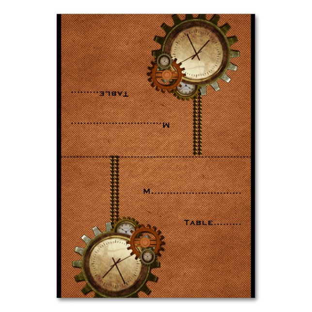 Orange Vintage Clock Wedding Place Card (Front)