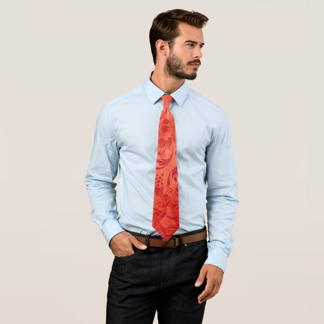 Orange Vintage Diamond Pattern Neck Tie (In Situ)