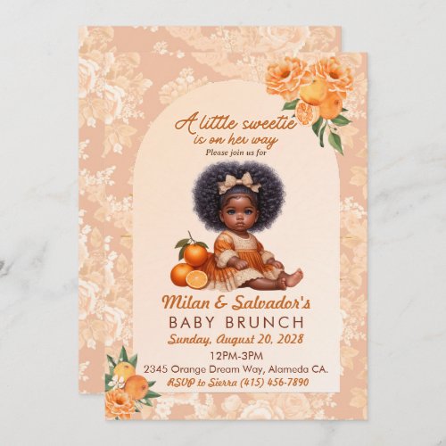 Orange Vintage Floral Ethnic Baby Girl Baby Shower Announcement